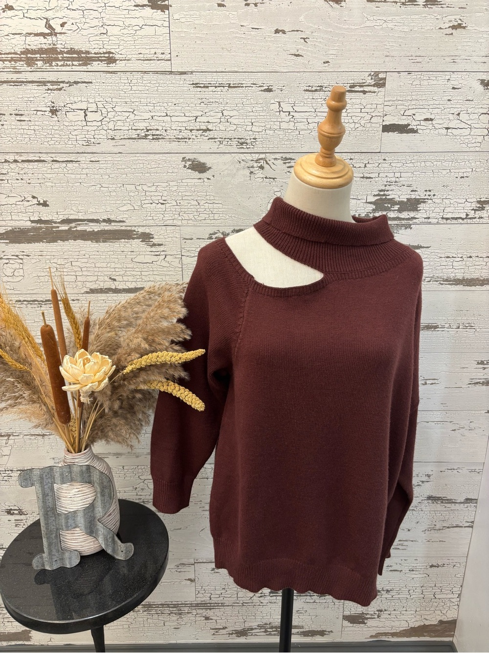 Entro Cutout Turtleneck Sweater in Deep Brown